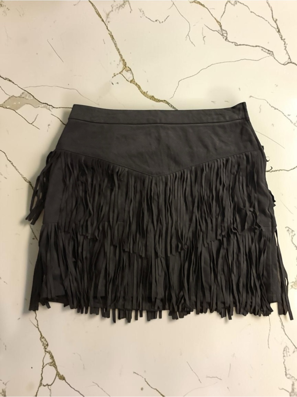 ALYA by Francesca’s Black Faux Suede Fringe Mini Skirt Western Cowgirl SZ Large - Picture 4 of 6